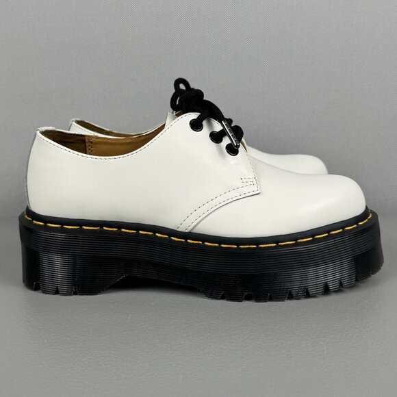 Dr Doc Martens Shoes 1461 Quad Platform Smooth Leather Air Wair Womens 7 White - Picture 1 of 9